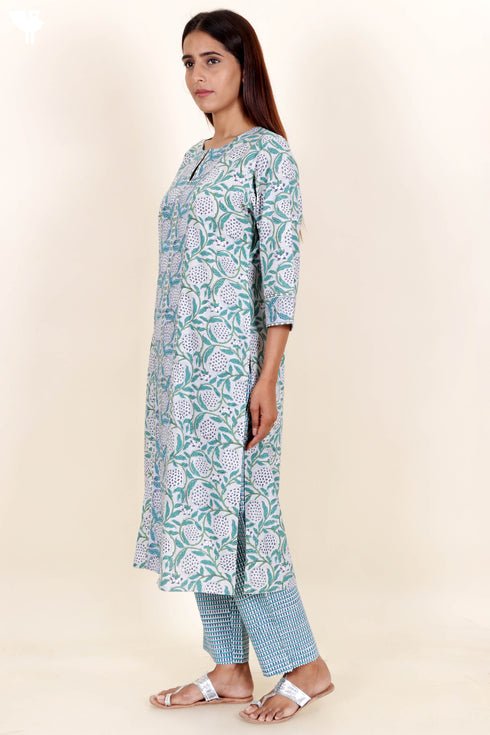 Bizzy Lizzy Kurta Pant Set With Kota Dupatta In Block Print